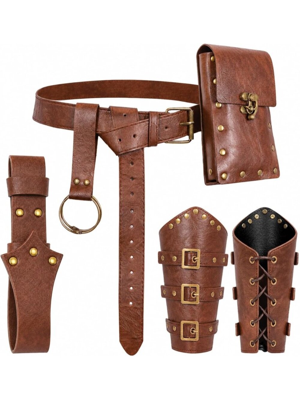Renaissance Camel Belt Pouch Set Studded Bracers, Belt Pouch & Drawstring Bag